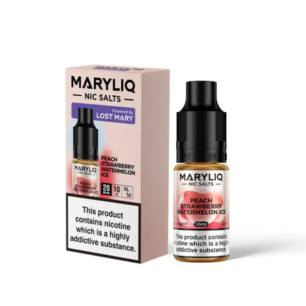 Peach Strawberry Watermelon Ice Nic Salt E-Liquid by Maryliq Salts 10ml